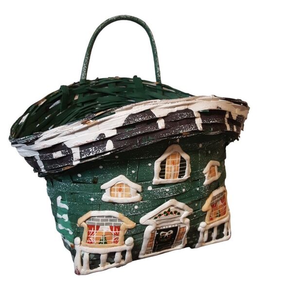 VINTAGE (1970's) Handcrafted Rare Woven Handpainted Christmas Basket 10"… - Picture 1 of 14